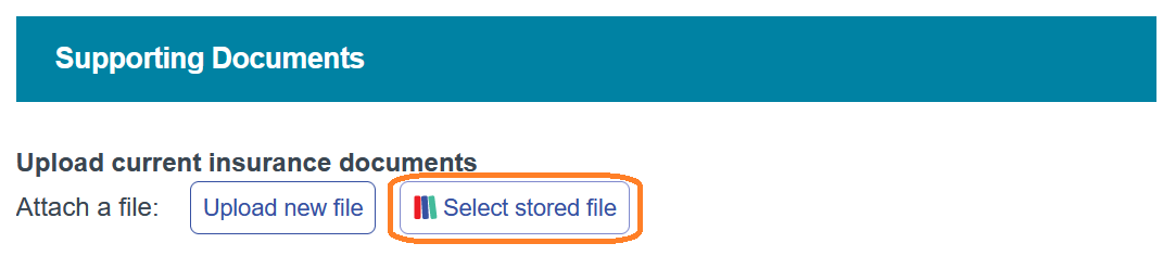 Highlighting the 'Select stored file' button
