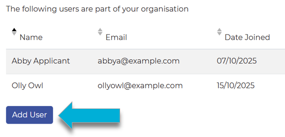 Highlighting the Add User button