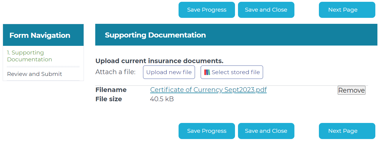 Screen shows a file successfully added to a form