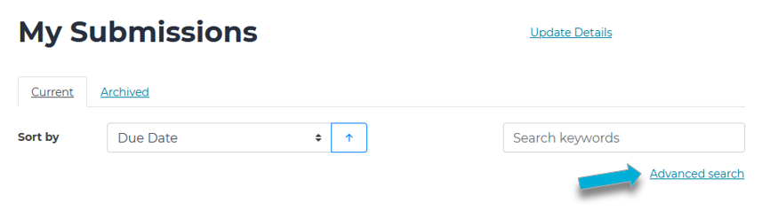 Arrow points to the advanced search link