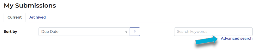 Arrow points to the advanced search link