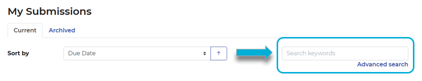 Highlighting where to search the search functions on the My Submissions page