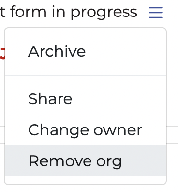 Pop-up window to 'remove org' from an application