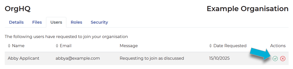 Arrow points to the checkmark icon